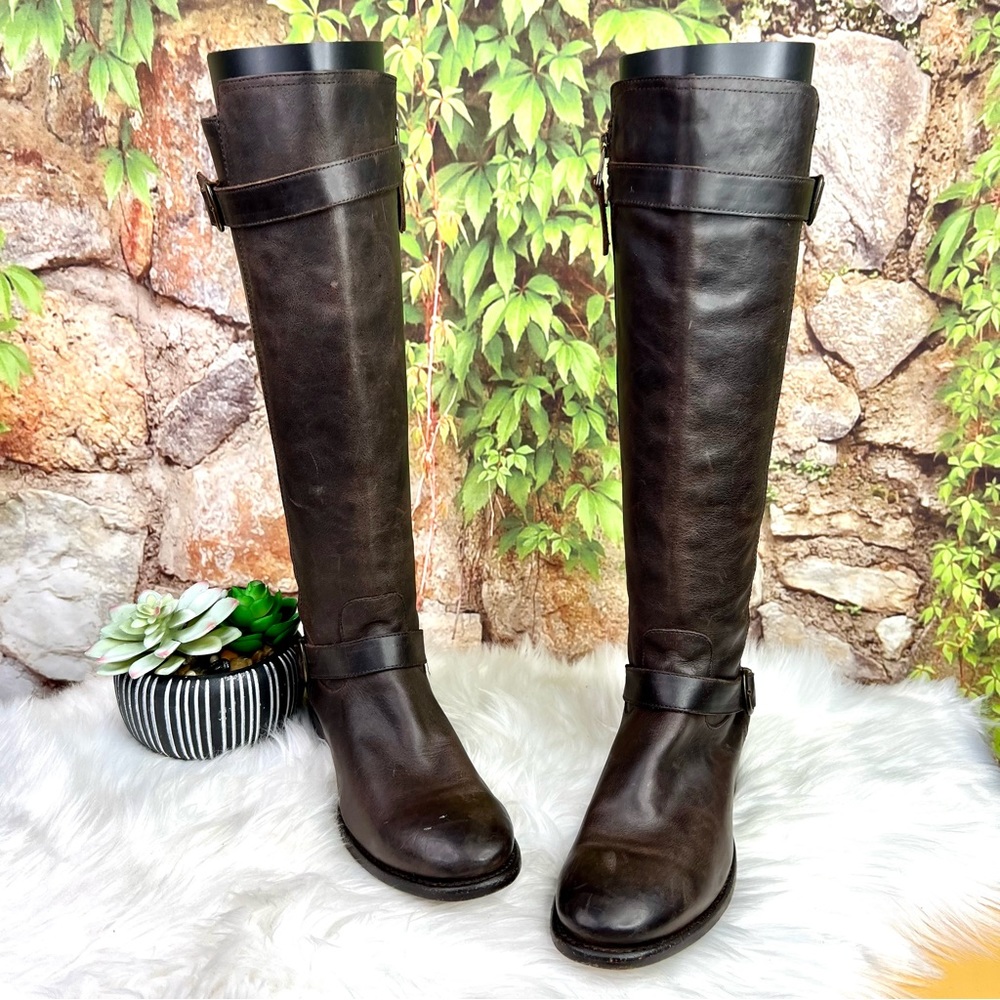 SONORA Quiet Luxury Equestrian Distressed Brown Leather Riding Boots, 6B - Picture 5 of 14